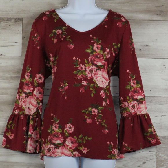 Como Vintage* Women's Long Bell Sleeve V-Neck Curved Hem Pullover Blouse~ XXL - Picture 1 of 10